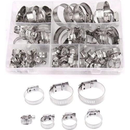 60PCS 8-38mm Stainless Steel Adjustable Drive Hose Clamp Fuel Line Worm Size Clip Hoop Hose Clamp