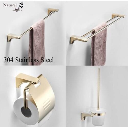 304 Stainless Steel Single/Double Towel Rack, Toilet Paper Holder, Toilet Brush, Luxury Gold, Bathroom Hardware Accessories