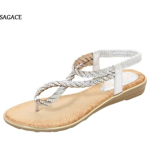 SAGACE Summer Women Ladies Girls Wedges Crystal Flip Flops Sandals Beach Casual Shoes Summer Shoes 2020 Beach Vintage Sandalias