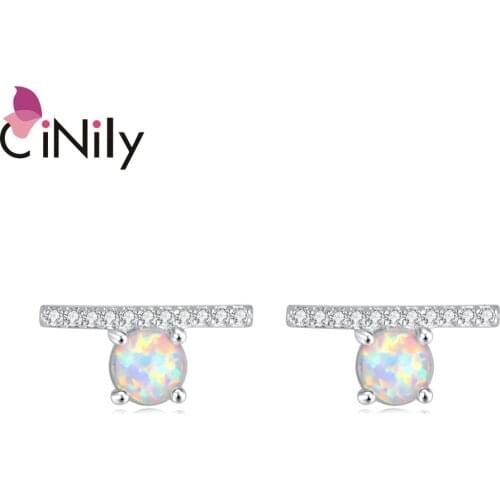 CiNily Irregular New White Fire Opal Earings Fashion Jewelry Geometric Silver Plated Jewelry Small Stud Earrings OH4761