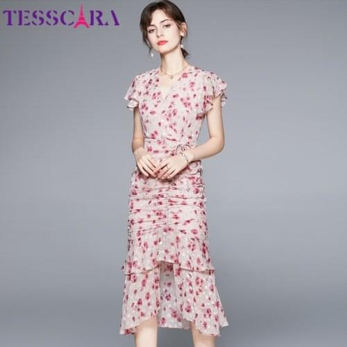 TESSCARA Women Summer Elegant Asymmetrical Dress Festa High Quality Long Pink Wedding Party Robe Femme Vintage Designer Vestidos