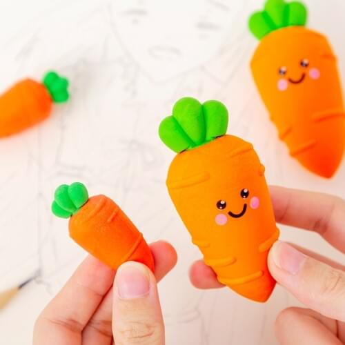 Creative Cartoon Cute Blister Card Installed Carrots Eraser Students Eraser Stationery Supplies Wholesale