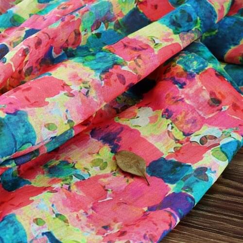 High-end ramie printed dress shirt fabric, digital painting cloth,Sewing accessories