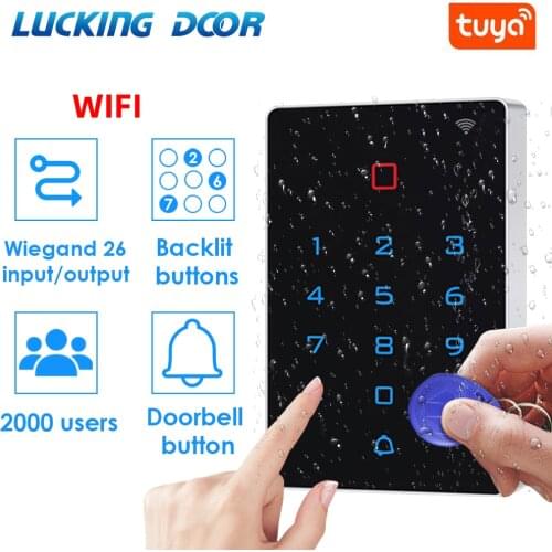 WiFi bluetooth TuyaAPP backlight touch 125khz RFID Card Access Control keypad Door Lock opener WG 26 input and output watreproof