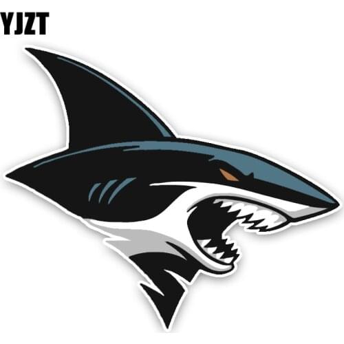 YJZT 15.9*13.4CM Interesting Sharks Cartoon Colored PVC Car Sticker Decoration Graphic C1-5346