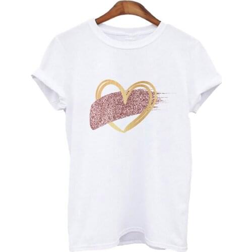 Summer T-shirt Women 90S Girls Tshirt Fun Aesthetic Heart Shaped Love Printed T shirt Round Neck Short Sleeve Tops Tee