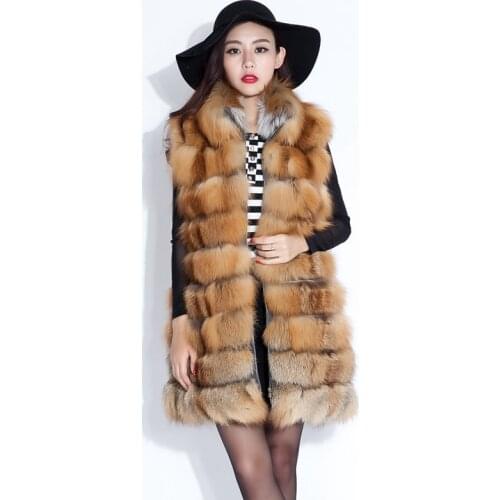 2017 Luxury Real Red Fox Fur Vest Waistcoat Autumn Winter Genuine Women Fur Gilet Trench Outerwear Coats Overcoat 3XL 1016