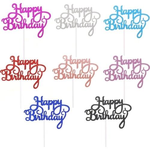 10pcs Happy Birthday Cake Topper Birthday Dessert Sparkle Paper Cake Toppers for Mother' Day Birthday Party Cake Decorations