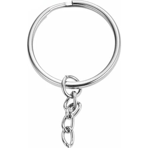 100pcs 25mm Silver Color Keyring Keychain Split Ring with Short Chain Key Rings Womens Mens DIY Key Chains Accessories