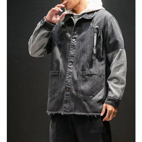 2020 Denim 5XL Men New Autumn Solid Youth Man Jean Outerwear Turn-down Collar Jackets and Coats For Young Boys#055