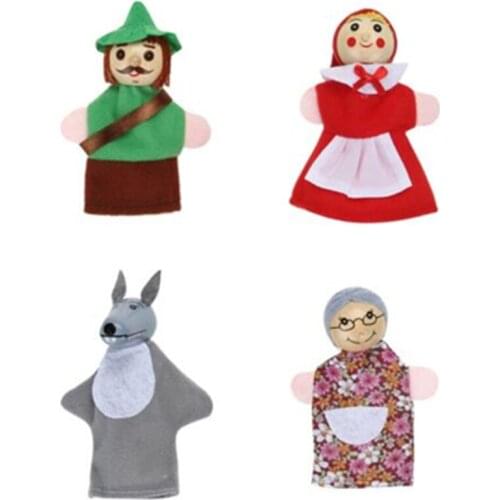4pcs/Set Kids Baby Toys Finger Puppets Doll Plush Puppets on Hand Hood Wooden Headed Fairy Tale Story Hand Puppet Toy