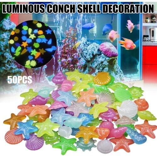50pcs Glow in Dark Stone Fluorescent Simulated Shell/Starfishes/Conches for Garden Fish Tank Aquarium Miniature CLH@8