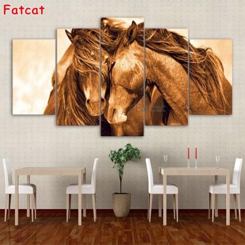 5d diy diamond painting Modern animal art, two brown horses diamond painting cross stitch mosaic embroidery diamond 5pcs PP2349