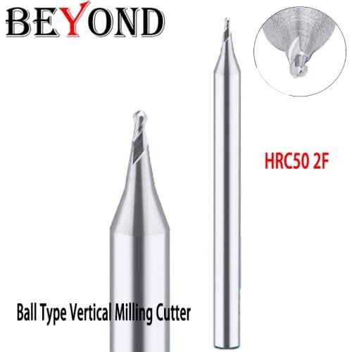 BEYOND Small Diameter Tungsten Steel Ball End Mill CNC Round Alloy Milling Cutter R0.1-0.45 Carbide Lathe Tools HRC50 2F
