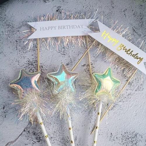 Sequin Mesh Star Crown Cake Topper Straw Trojan Wedding Decoration for Birthday Party Shiny Diamond Baking Supplies Lovely Gifts