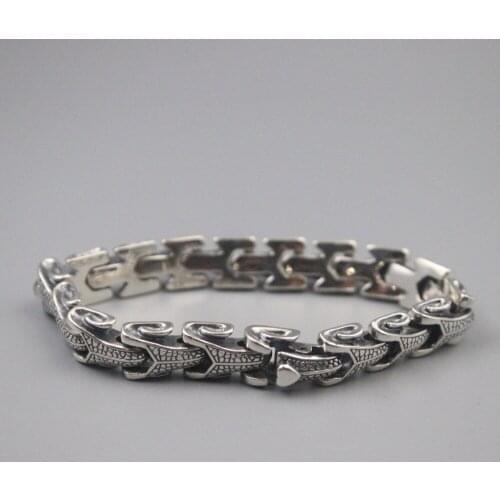 Pure 925 Sterling Silver Bangle 9mm Dragon Pattern Link Chain Bracelet Men Best Gift 61-62g / 20cm