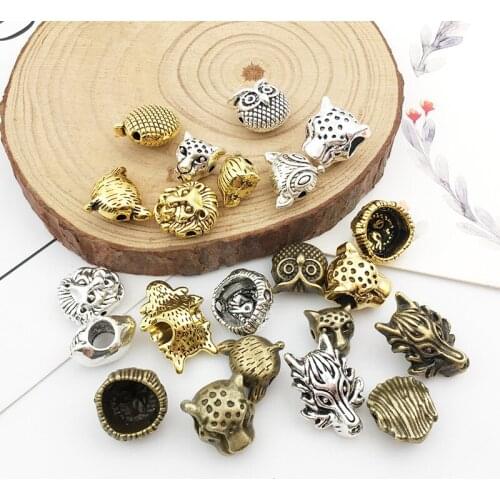 Diy bracelet jewelry accessories retro alloy lion head large hole spacer transfer loose beads 80 a pack