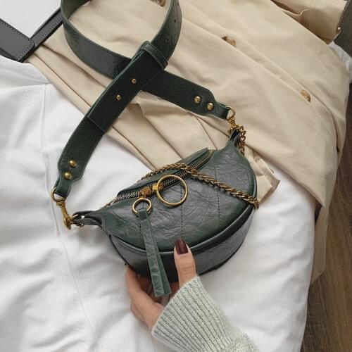 Fashion Quilted Small Chest Bags For Women Brand Design Wide Strap Crossbody Bags Crinkled PU Leather Chain Female Sling Purse