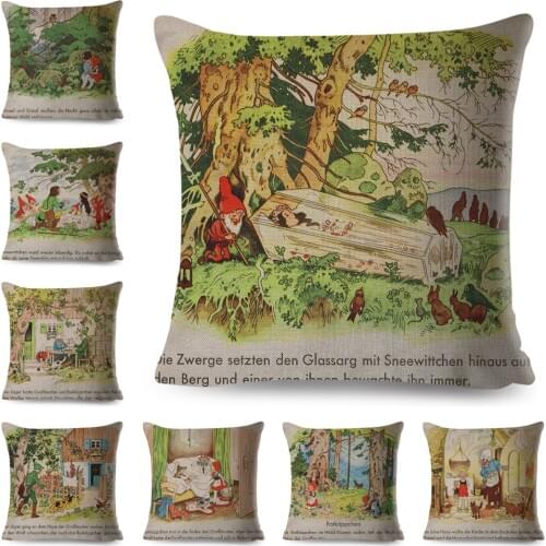 Vintage Style Fairy tale Cushion Cover Decor Cartoon Snow White and the Seven Dwarfs Pillowcase for Sofa Polyester Pillow Case