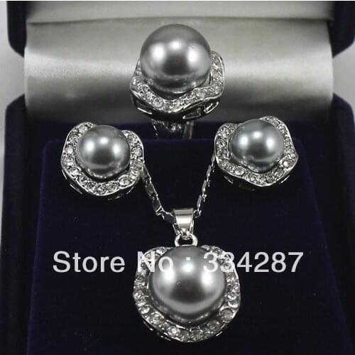 Fine Jewelry Grey South sea shell pearl earring pendant ring set