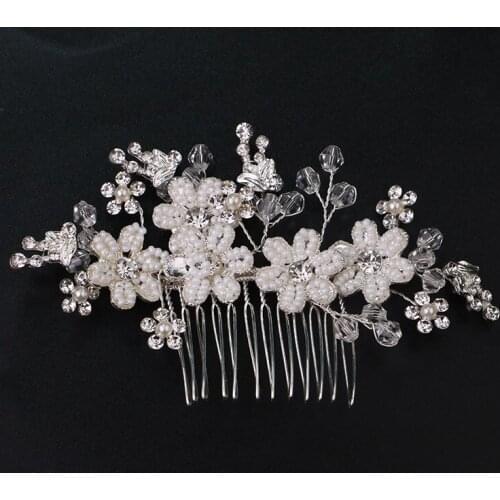 Exquisite Bridal Handmade Pearl Flower Hair Comb Hand-Painted Leaves-crystal Jeweled Wedding Dress Hair Accessory LB