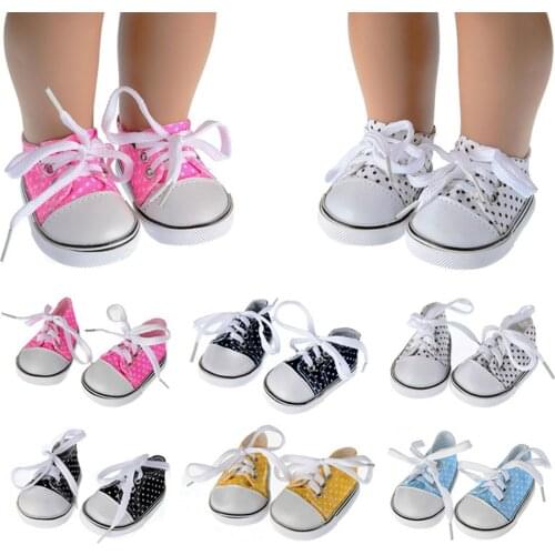 New Arrival 18 inch Height Girl Doll Shoes Canvas Lace Up Sneakers White Black Blue Shoes for 43cm Born Baby Dolls Accessories