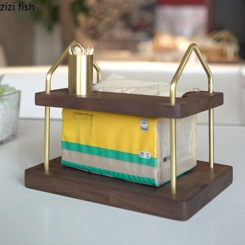 European Walnut Hollow Tissue Box Coffee Table Desktop Decoration Removable Wooden Napkin Container Tissue Box Home Decoration