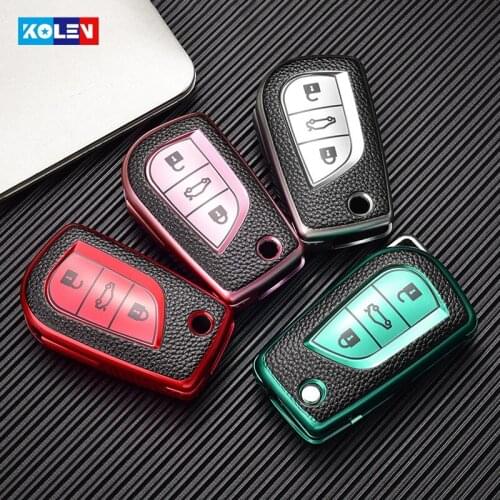 Leather + TPU Car Remote Key Cover Case Shell Fob Keychain For Toyota Corolla RAV4 Avensis Verso Yaris Aygo Hilux Fortuner Camry