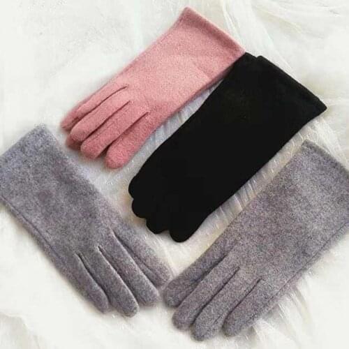 Fashion Female Cashmere Touch Screen Solid Mittens Winter Women Wool Knit Plus Plush Velvet Thicker Driving Warm Gloves I43