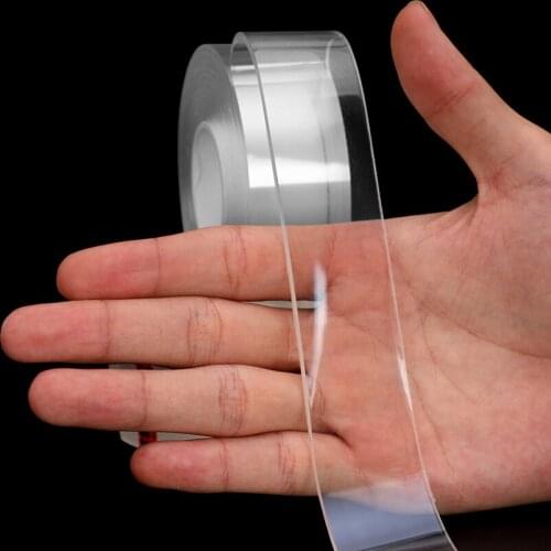 Washable Adhesive Tape, Removable Sticky Transparent Strips Grip for Glass,Metal,Kitchen Cabinets and Tile Nano Tape