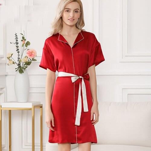 Pure Mulberry silk night shirt women summer nightdress sexy nightdress silk Sleepwear spring autumn large size skirt