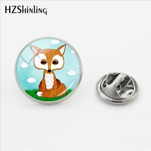 2018 New Cute Fox Clasp Pin Animal Art Pins Stainless Steel Modern Painting Lapel Pin Glass Dome Hand Craft Jewelry