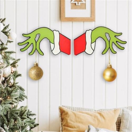 2021 New Christmas Decorations for Home Grinch Decoration with Hanging Hole Hand Merry Christmas Ornaments Navidad Kerst Xmas