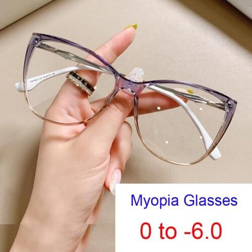 New Fashion Vintage Gradient Eyeglasses For Nearsightedness Anti Blue Light Myopia 2021 Unique White Legs Cat Eye Glasses Frame