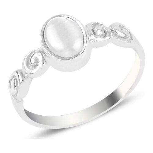 Silver 925 Sterling White Cat 'S Eye Engagement Ring