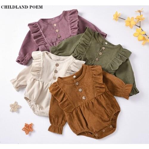 Baby Girls Clothes Spring Autumn Corduroy Baby Rompers Jumpsuit Ruffle Long Sleeve Infant Baby Girls Romper Toddler Romper Girl