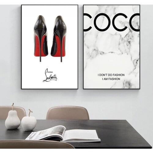 Fashion Wall Art High Heels Marble Coco Quotes Posters and Prints Canvas Painting Pictures for Living Room Decor