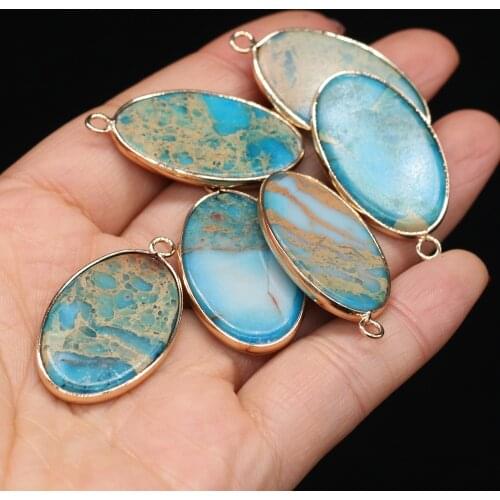 Natural Semi-precious stone Pendants Oval Gold-plate Crystal for DIY Girls Necklace Earrings Jewelry Making Accessories