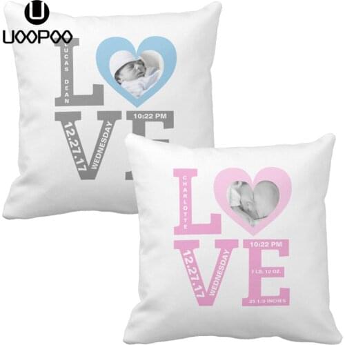 Custom Photo Pillow Case Boy and Girl Baby Blue Pink Cushion Cover Polyester Cushion Cover for Kids Decorative Sofa Pillow Cover