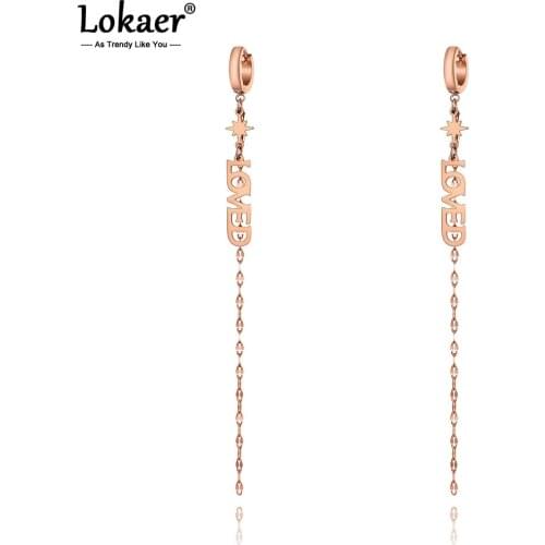 Lokaer Bohemia Titanium Stainless Steel Loved Dangle Earrings Jewelry Rose Gold Tassel Drop Earrings For Women Girls E20032