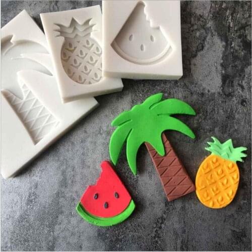 Fruit Series Watermelon Coconut Palm Liquid Silicone Fondant Mould, DIY Clay Tools