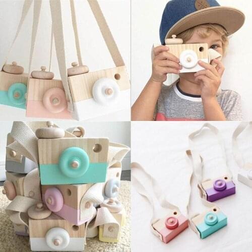 Cute Wood Baby Kids Camera Toys Pillow Creative Neck Camera Photography Prop Room Decoration Clothing Accessory Birthday Gift