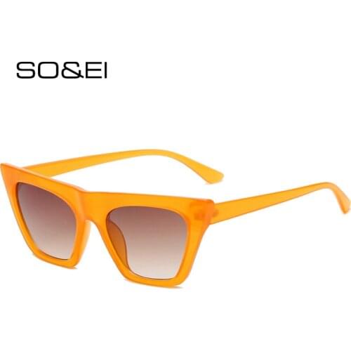 SO&EI Fashion Cat Eye Women Sunglasses Vintage Tea Gray Gradient Lens Eyewear Men Shades UV400 Triangle Sun Glasses