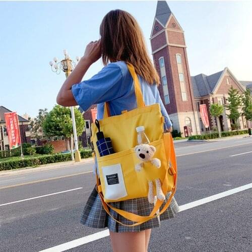 Shoulder Bags 2021 New Fashion Zipper Handbags Bear Student Bag Cartoon Cute Womens Messenger Bag Large Capacity Canvas Women
