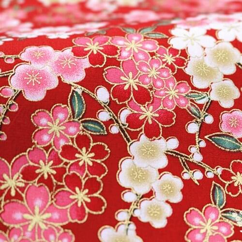 100*148cm Japanese Style Cherry Blossom Bronzing Cotton Fabric For Diy Sewing Kimono Cheongsam Bag Jewelry Patchwork Fabric