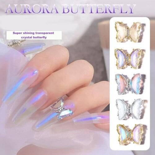 Butterfly Nail Ornament Aurora DIY Faux Crystal 3D Colorful Manicure Decorations for Female