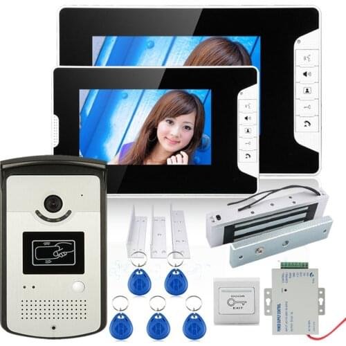 7"TFT Video Door Phone Intercom System With 2 Monitor 1 RFID HD Doorbell 1000TVL Camera +Electric Magnetic Door Lock 180KG