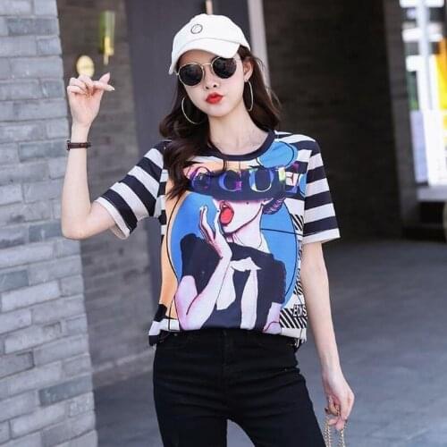 Super Fire Summer New Style European Station Fashion Casual Printed T-shirt Womens Loose Short-sleeved Top Ins Tide