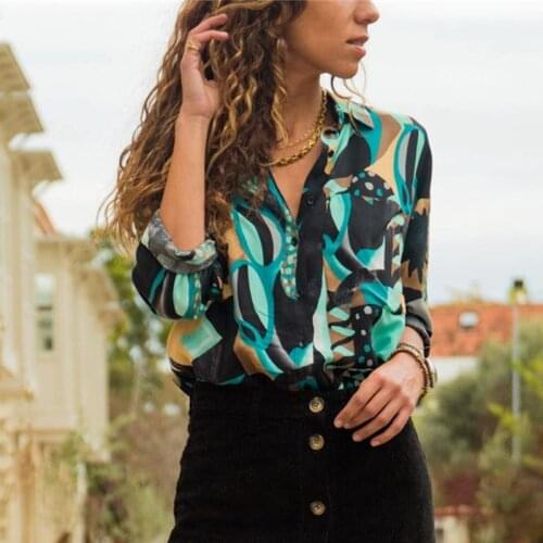 Women Blouses 2019 Fashion Long Sleeve V Neck Chiffon Shirts Floral Geometric Print Office Lady Clothing Casual Tops Plus Size
