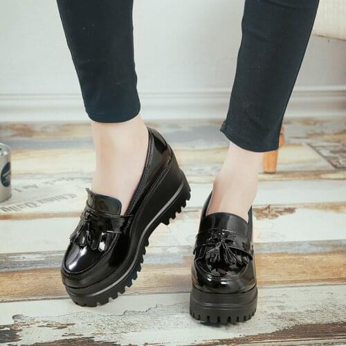 2020 Spring Autumn High Platform Wedges Pumps Women Tassel High Heels Casual Shoes Woman PU Leather Round Toe Shoes